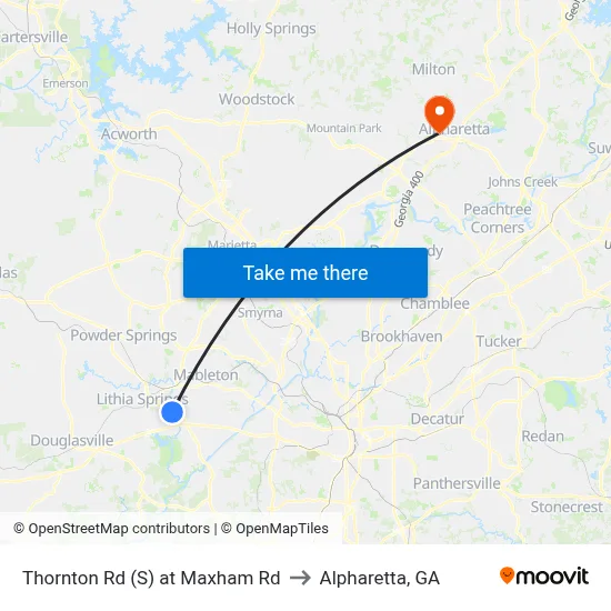 Thornton Rd (S) at Maxham Rd to Alpharetta, GA map
