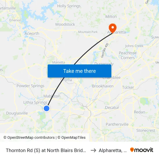Thornton Rd (S) at North Blairs Bridge Rd to Alpharetta, GA map