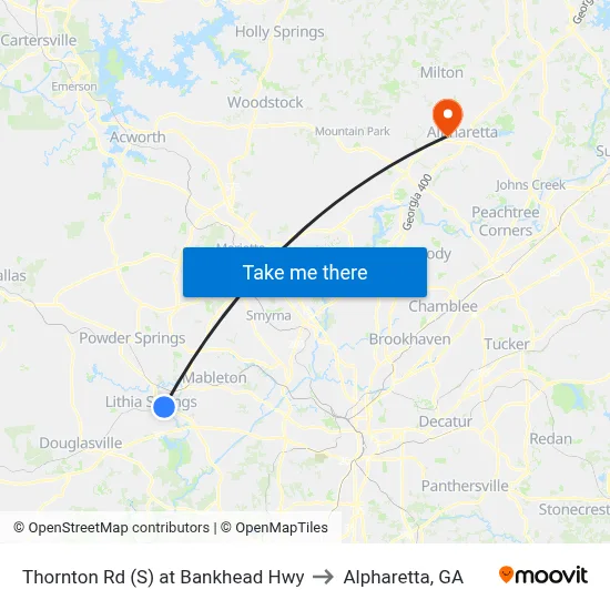 Thornton Rd (S) at Bankhead Hwy to Alpharetta, GA map