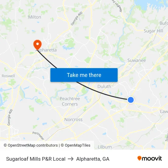 Sugarloaf Mills P&R Local to Alpharetta, GA map