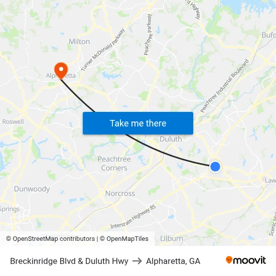 Breckinridge Blvd & Duluth Hwy to Alpharetta, GA map