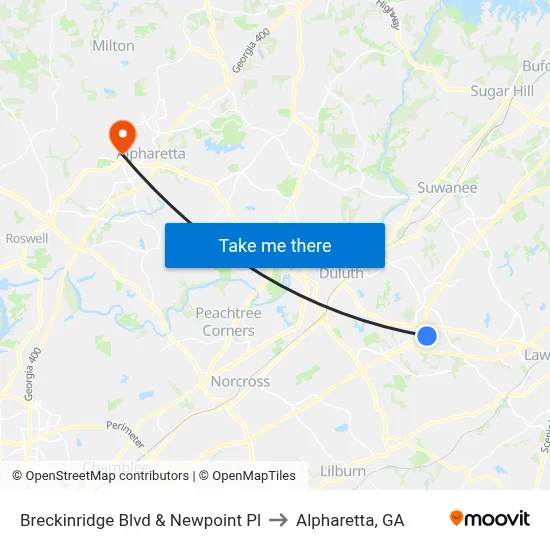 Breckinridge Blvd & Newpoint Pl to Alpharetta, GA map