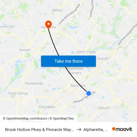 Brook Hollow Pkwy & Pinnacle Way Ib to Alpharetta, GA map
