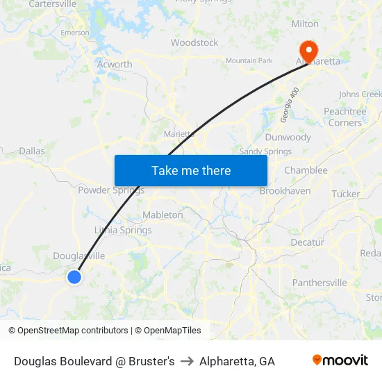 Douglas Boulevard @ Bruster's to Alpharetta, GA map
