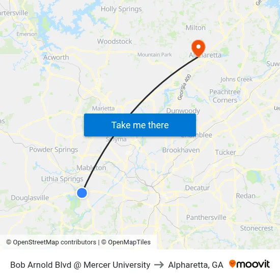 Bob Arnold Blvd @ Mercer University to Alpharetta, GA map