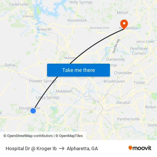 Hospital Dr @ Kroger Ib to Alpharetta, GA map