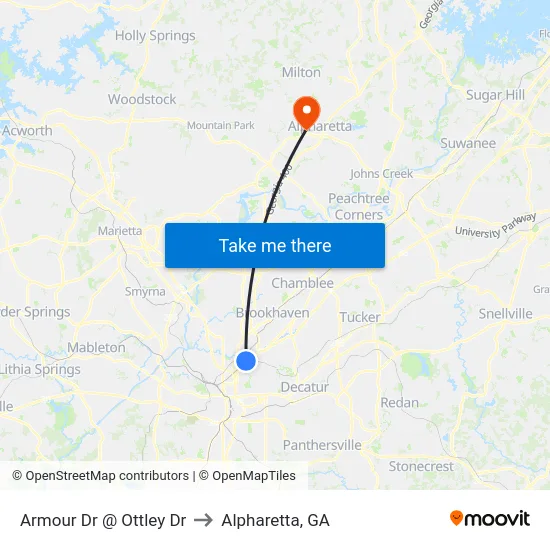 Armour Dr @ Ottley Dr to Alpharetta, GA map