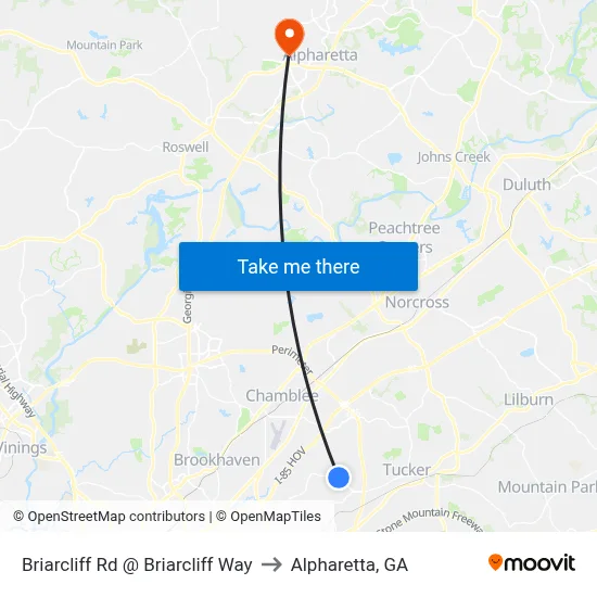 Briarcliff Rd @ Briarcliff Way to Alpharetta, GA map