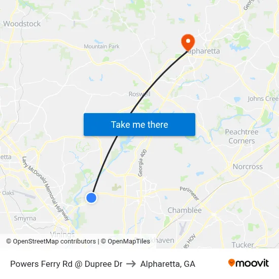 Powers Ferry Rd @ Dupree Dr to Alpharetta, GA map