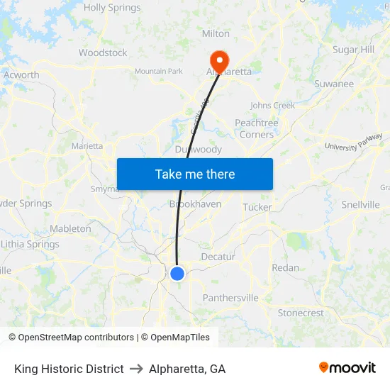 King Historic District to Alpharetta, GA map