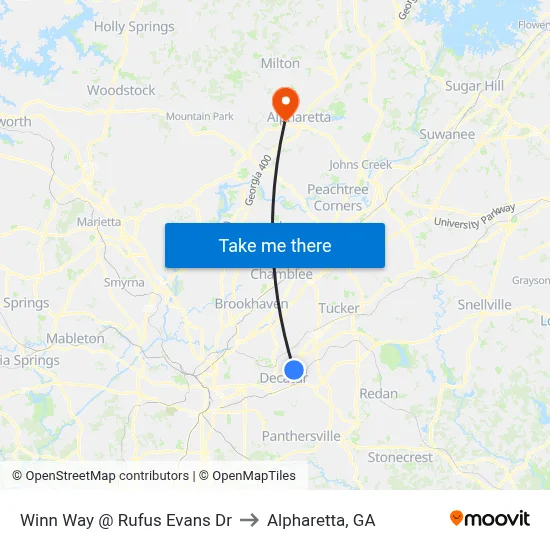 Winn Way @ Rufus Evans Dr to Alpharetta, GA map