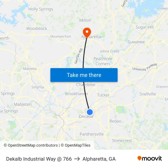 Dekalb Industrial Way @ 766 to Alpharetta, GA map