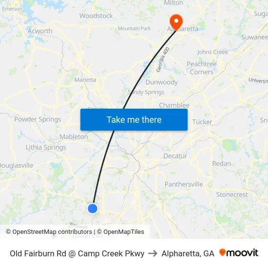 Old Fairburn Rd @ Camp Creek Pkwy to Alpharetta, GA map