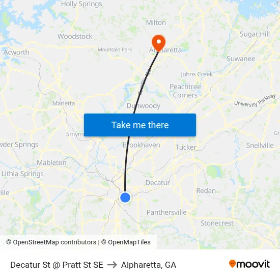 Decatur St @ Pratt St SE to Alpharetta, GA map