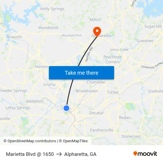 Marietta Blvd @ 1650 to Alpharetta, GA map