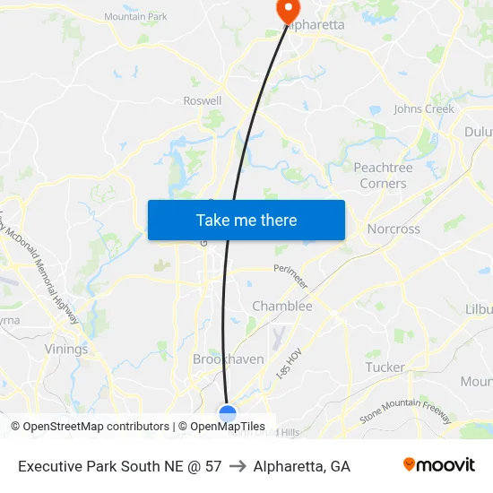 Executive Park South NE @ 57 to Alpharetta, GA map