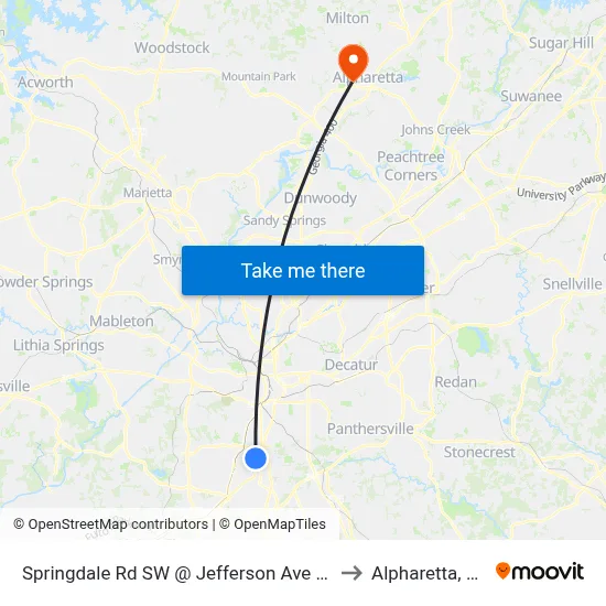 Springdale Rd SW @ Jefferson Ave SW to Alpharetta, GA map