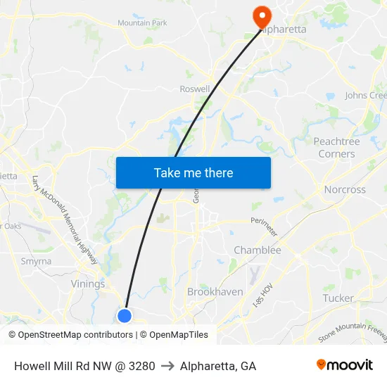 Howell Mill Rd NW @ 3280 to Alpharetta, GA map
