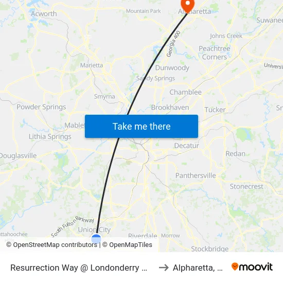 Resurrection Way @ Londonderry Way to Alpharetta, GA map