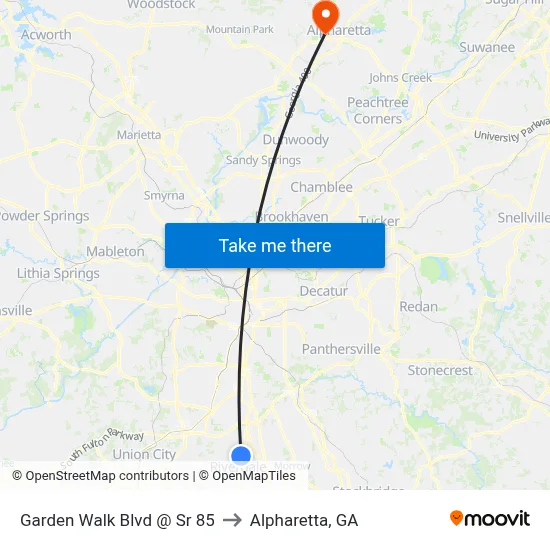 Garden Walk Blvd @ Sr 85 to Alpharetta, GA map