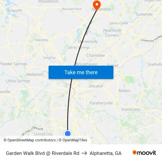 Garden Walk Blvd @ Riverdale Rd to Alpharetta, GA map