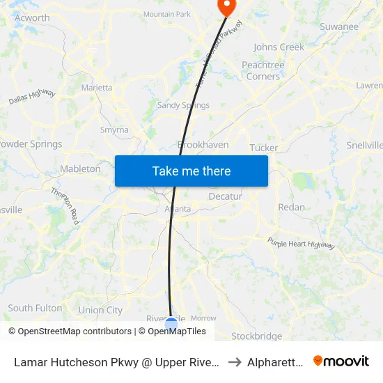 Lamar Hutcheson Pkwy @ Upper Riverdale Rd SW to Alpharetta, GA map