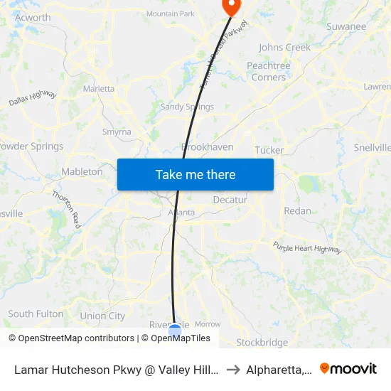 Lamar Hutcheson Pkwy @ Valley Hill Rd SW to Alpharetta, GA map