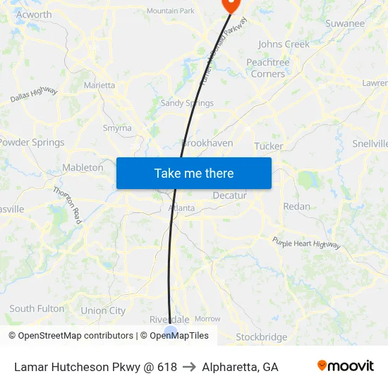 Lamar Hutcheson Pkwy @ 618 to Alpharetta, GA map