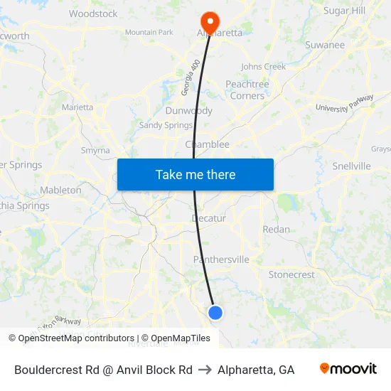 Bouldercrest Rd @ Anvil Block Rd to Alpharetta, GA map
