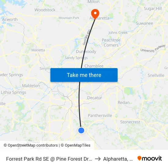 Forrest Park Rd SE @ Pine Forest Dr SE to Alpharetta, GA map