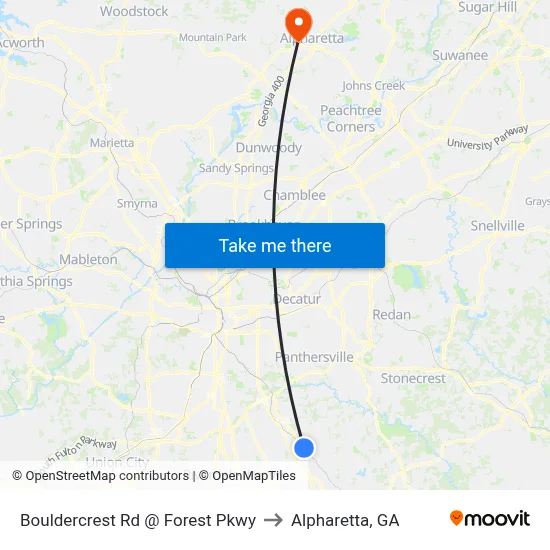 Bouldercrest Rd @ Forest Pkwy to Alpharetta, GA map