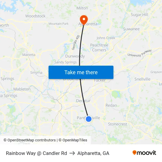 Rainbow Way @ Candler Rd to Alpharetta, GA map