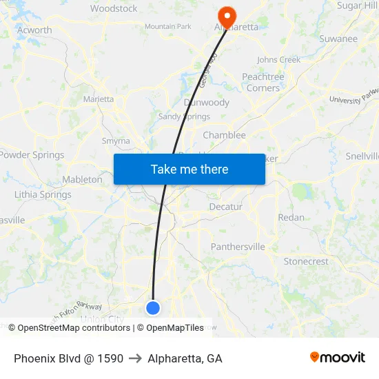 Phoenix Blvd @ 1590 to Alpharetta, GA map
