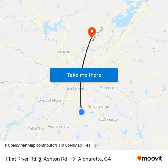Flint River Rd @ Ashton Rd to Alpharetta, GA map