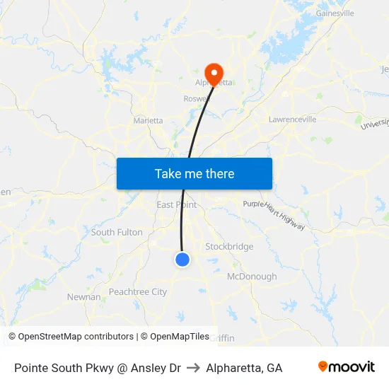 Pointe South Pkwy @ Ansley Dr to Alpharetta, GA map