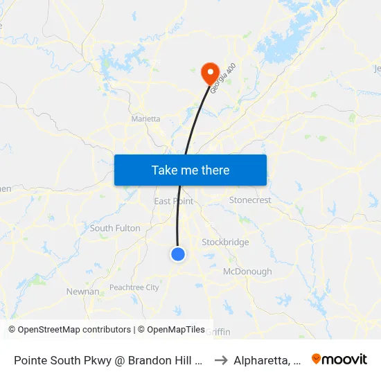 Pointe South Pkwy @ Brandon Hill Way to Alpharetta, GA map