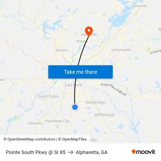 Pointe South Pkwy @ Sr 85 to Alpharetta, GA map