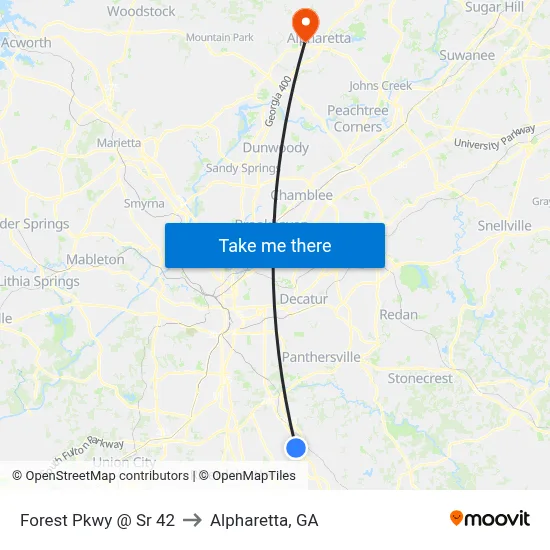 Forest Pkwy @ Sr 42 to Alpharetta, GA map