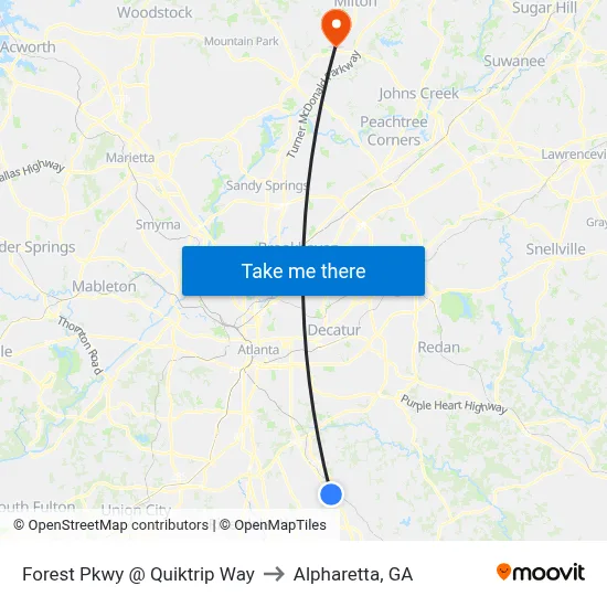 Forest Pkwy @ Quiktrip Way to Alpharetta, GA map