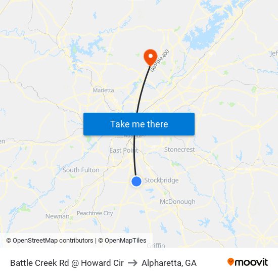 Battle Creek Rd @ Howard Cir to Alpharetta, GA map