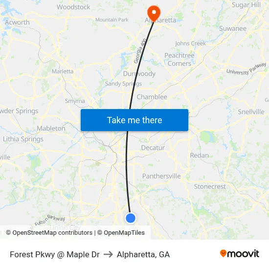 Forest Pkwy @ Maple Dr to Alpharetta, GA map