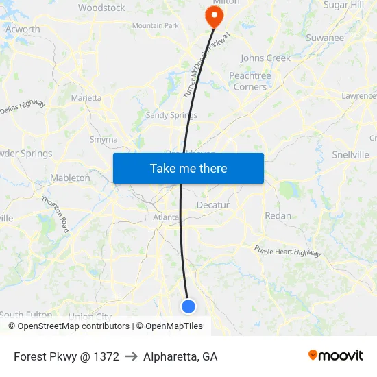 Forest Pkwy @ 1372 to Alpharetta, GA map