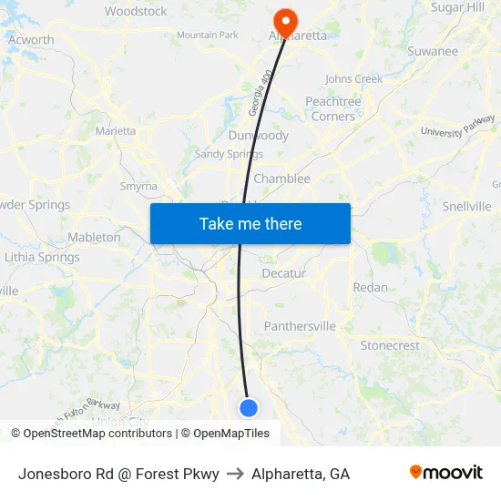 Jonesboro Rd @ Forest Pkwy to Alpharetta, GA map