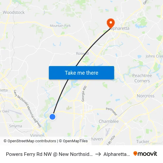 Powers Ferry Rd NW @ New Northside Dr NW to Alpharetta, GA map