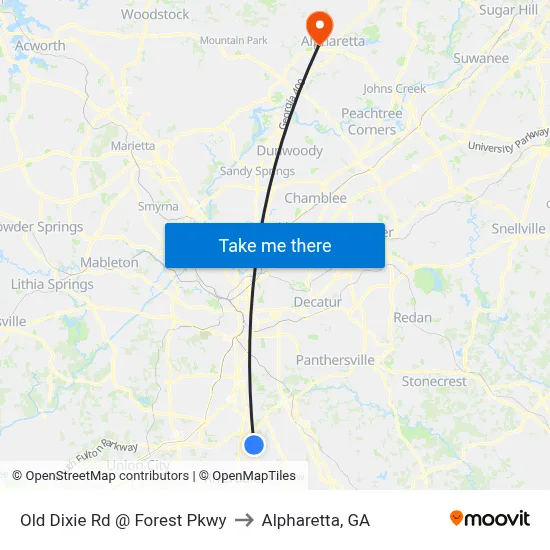 Old Dixie Rd @ Forest Pkwy to Alpharetta, GA map