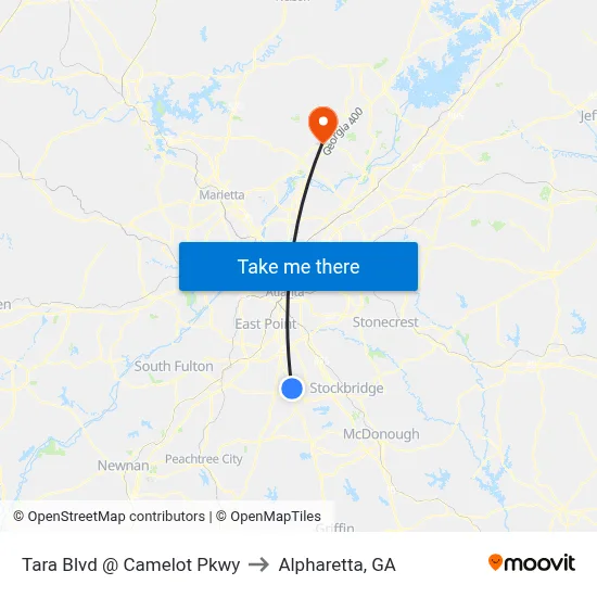 Tara Blvd @ Camelot Pkwy to Alpharetta, GA map