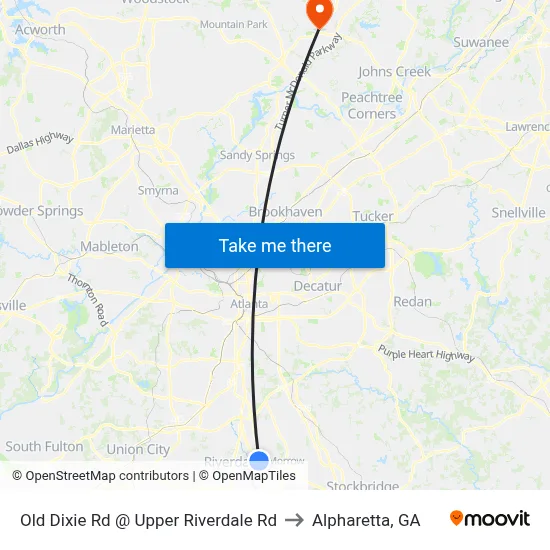 Old Dixie Rd @ Upper Riverdale Rd to Alpharetta, GA map