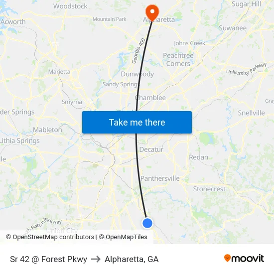 Sr 42 @ Forest Pkwy to Alpharetta, GA map