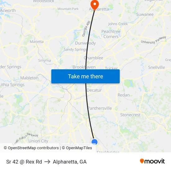 Sr 42 @ Rex Rd to Alpharetta, GA map