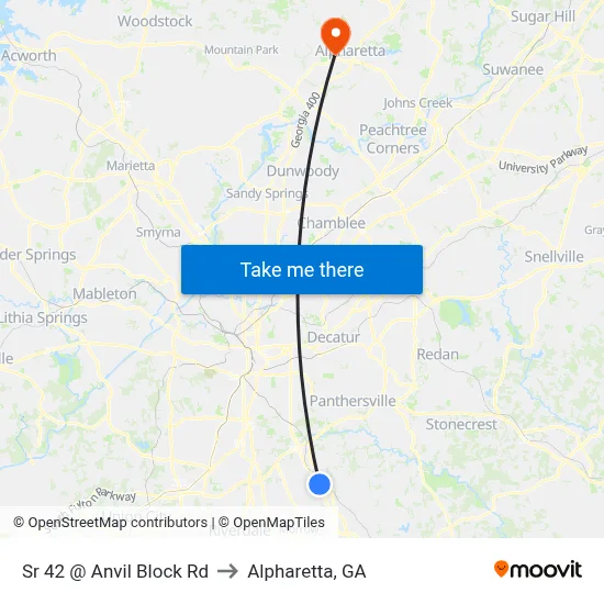 Sr 42 @ Anvil Block Rd to Alpharetta, GA map